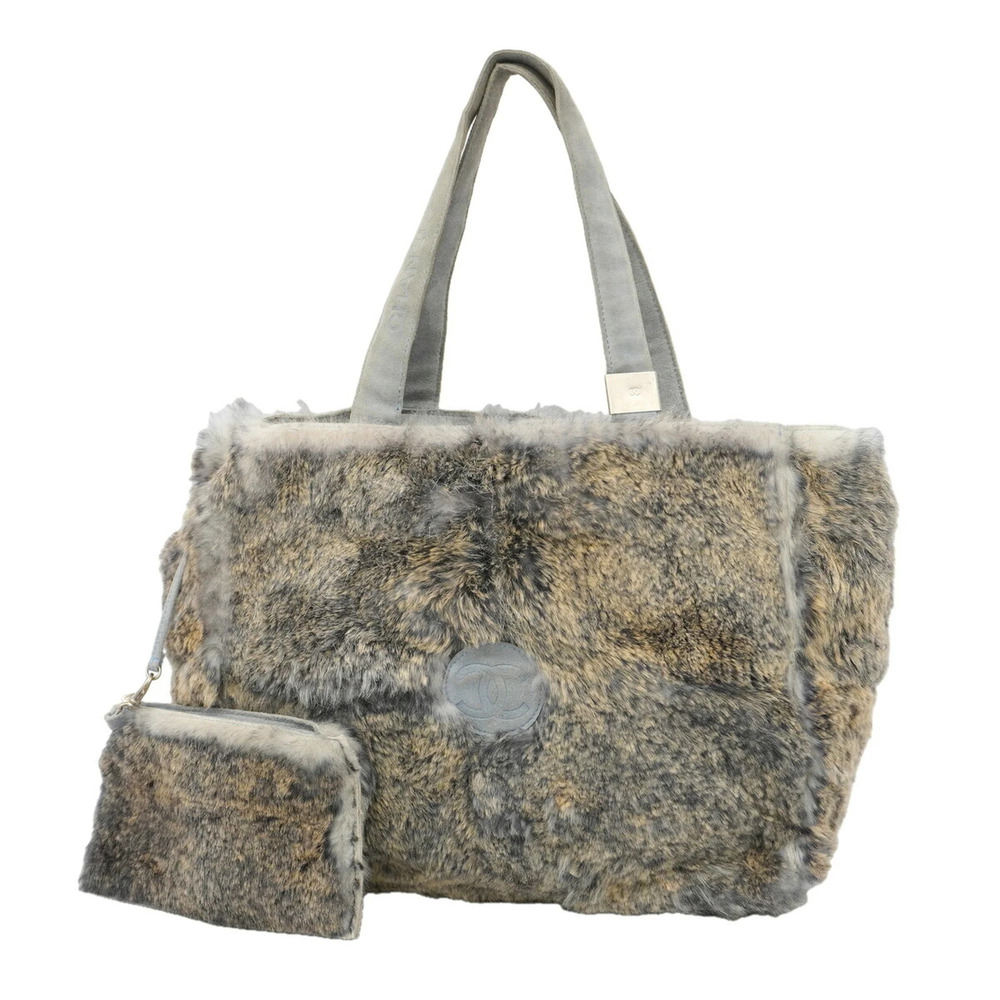 Chanel Tote Bag, Lapin Fur, Brown/Light Blue, Women's